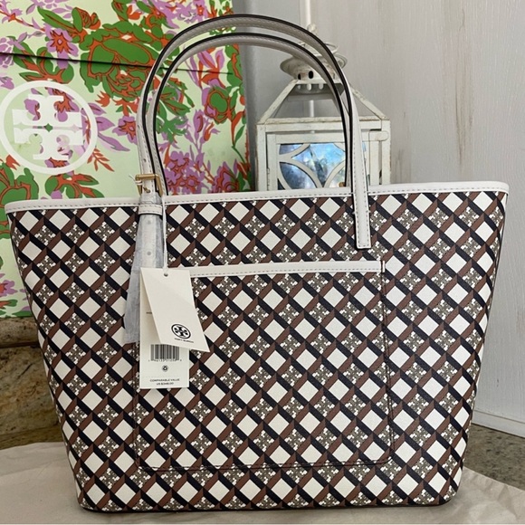 New Tory Burch Women's Geo Logo Mini Top Zip Tote - Picture 8 of 13